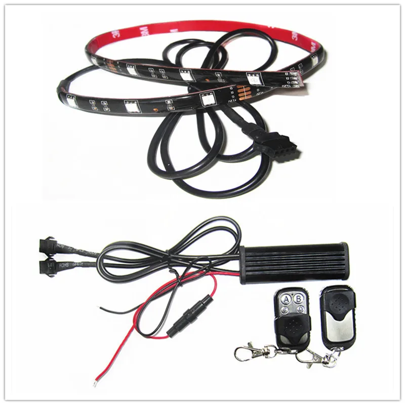

LDDCZENGHUITEC 2Pcs RGB SMD5050 Waterproof Led Strips 2 Remotes Motorcycle Engine 15 Color Changing RGB LED Lighting Kit