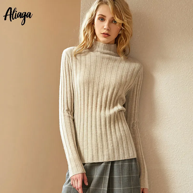 

2019 New Styles 100% Mongolia Cashmere Sweaters Turtleneck Spring Autumn Pull Jumpers Rib Knitted Warm Sweaters Female