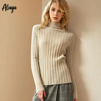 

New Styles 100% Mongolia Cashmere Sweaters Turtleneck Spring Autumn Pull Jumpers Rib Knitted Warm Sweaters Female