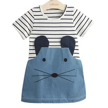 Летнее платье для девочек полосатая одежда с мышкой для маленьких детей, милая Одежда для девочек 2-6 лет