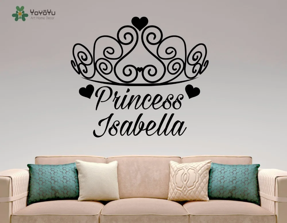 Yoyoyu Wall Decal Princess Crown Personalized Name Vinyl Stickers For