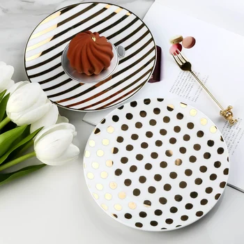 

Simple Creative golden wave stripe plate dessert plate flat cold plate