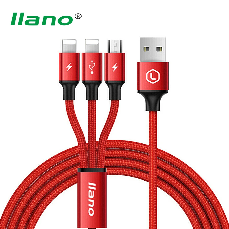 

llano 3 in 1 3A USB Charging Cable for iphone Micro USB Data Cable for iPhone X 8 Samsung iPad Mini Air Pro