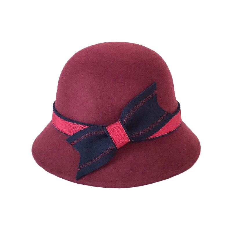 Шляпа из 100% шерсти Fedoras женская накидка купольная розовая с бантом завитком для