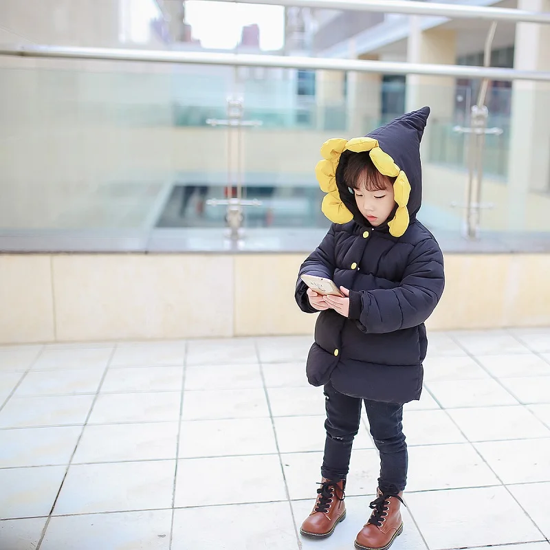 

Baby Girls Parkas 2018 Kids Winter Jackets Girls Clothes Sunflower Hooded Children Outerwear Kids Coats