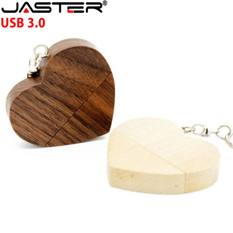

JASTER USB 3.0 wooden love heart with chain USB flash drive pendrive 4GB 8GB 16GB 32GB 64GB customer LOGO wedding gift
