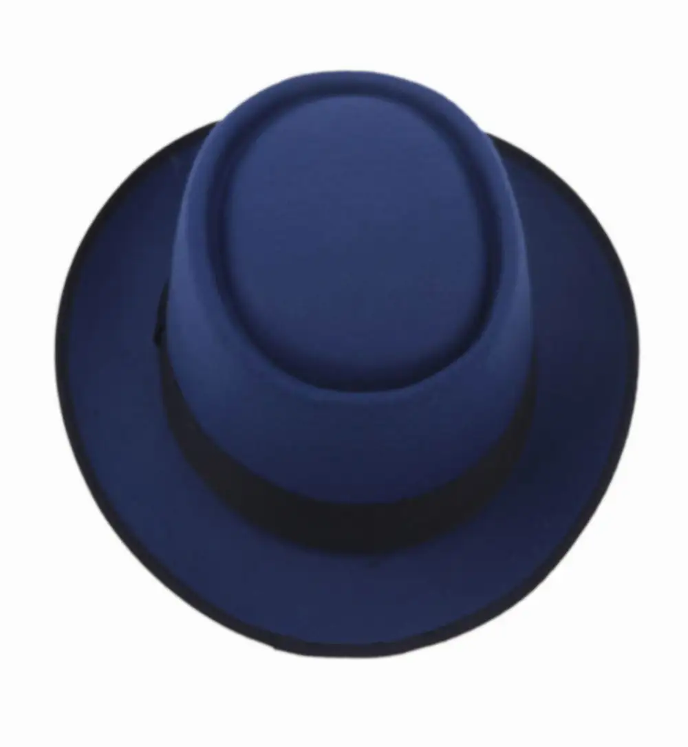 LUCKYLIANJI унисекс Ретро фетровая свиная пирог поркпи шапка овальная с короткими полями черная лента группа котелок(один размер: 58 см - Цвет: Синий