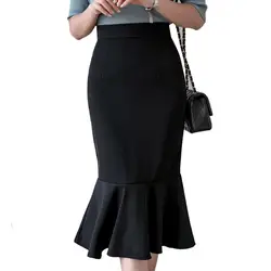 LZMZA Модные женские вечерние карандаш русалка юбка оборками сезон: весна-лето Высокая талия тонкий офисные миди