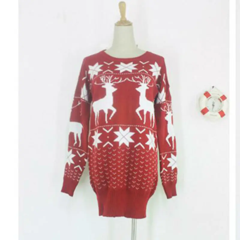 Rihschpiece Oversize Christmas Sweater With Deer Winter Pullover Women Sweaters And Pullovers Knitted Long Sweater Jumper RZF777