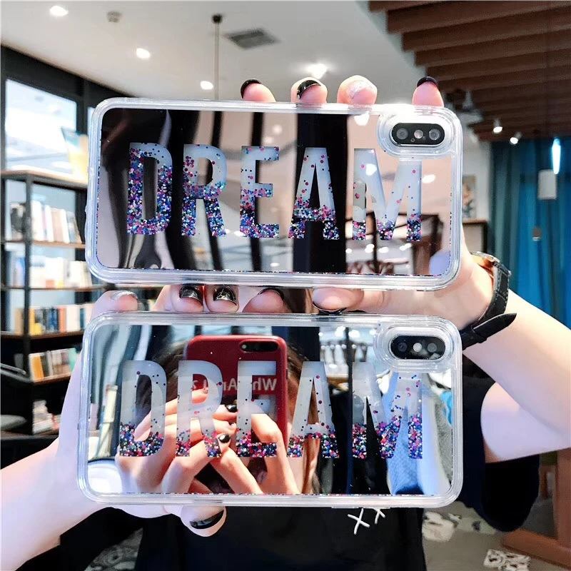 

Makeup mirror Electroplating quicksand Case For iPhone X 8 Plus Phone Glitter cover for iPhone 6 6S XS Max XR DREAM Liquid cases