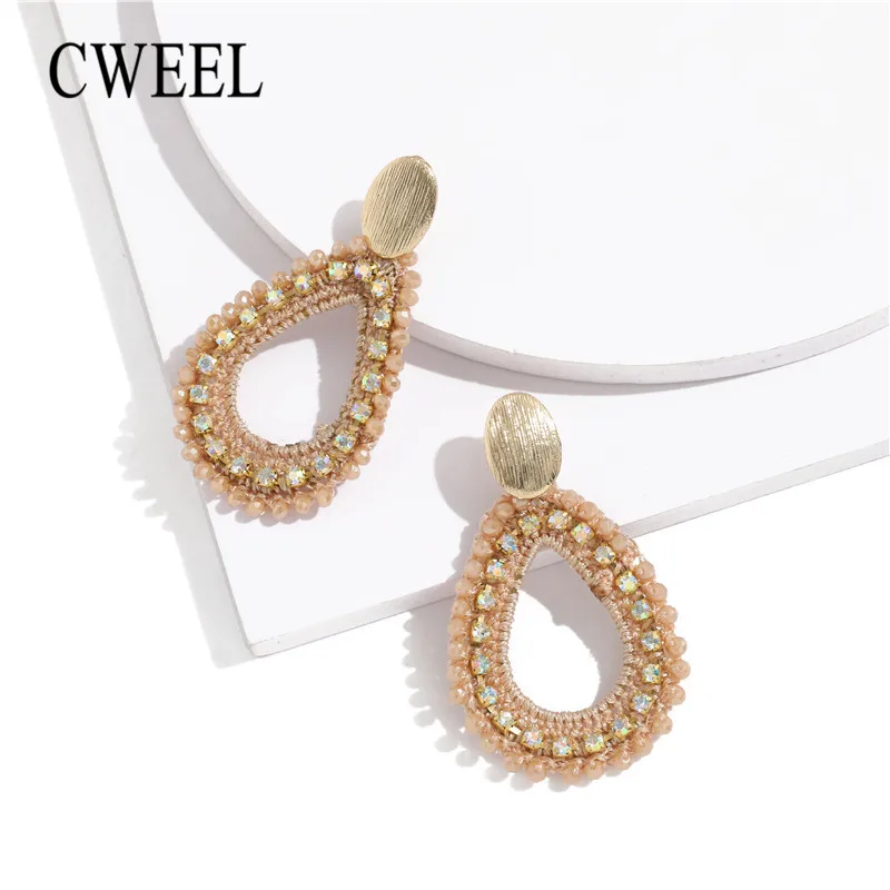 

CWEEL Round Drop Earrings For Women Imitation Crystal Big Earrings Fashion Jewelry Summer Style Statement Earring Pendientes