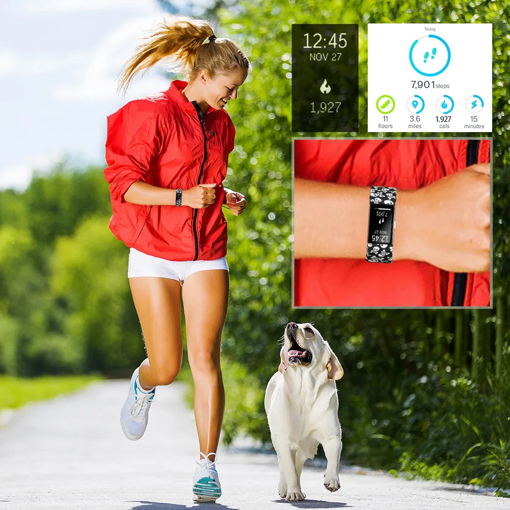  Honecumi Smart Watch Band for Fitbit Charge 2 Skull Pattern Soft Silicone Wrist Strap for Fitbit Ch - 32916255092