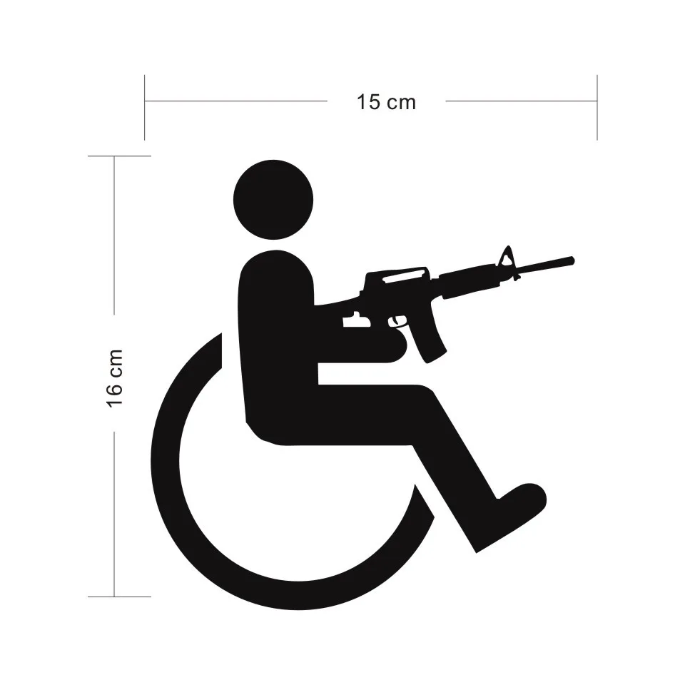 Cunymagos Handicapped Wheelchair Gun Creative Vinyl Car-Styling Stickers Decals Car Body Window Decal Stickers Funny 15cm16cm (2)