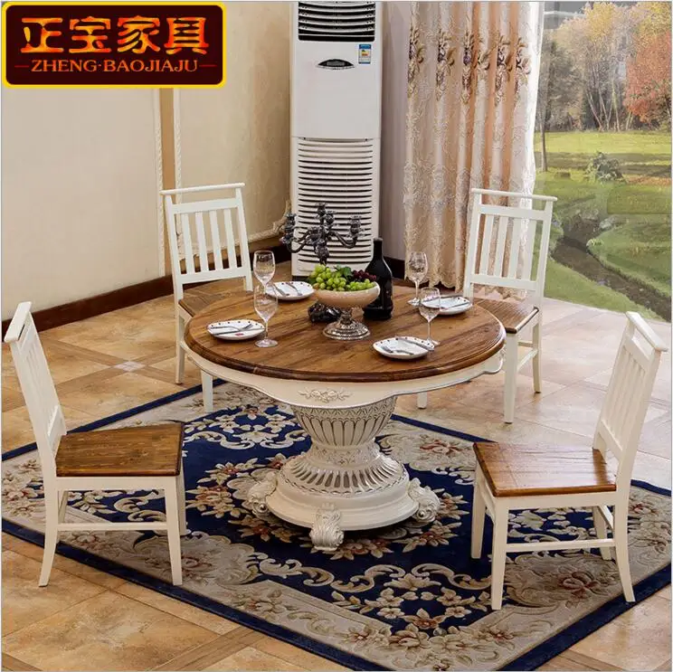 Modern Style Italian Dining Table, 100% Solid Wood Italy Style Luxury round Dining Table Set o1104