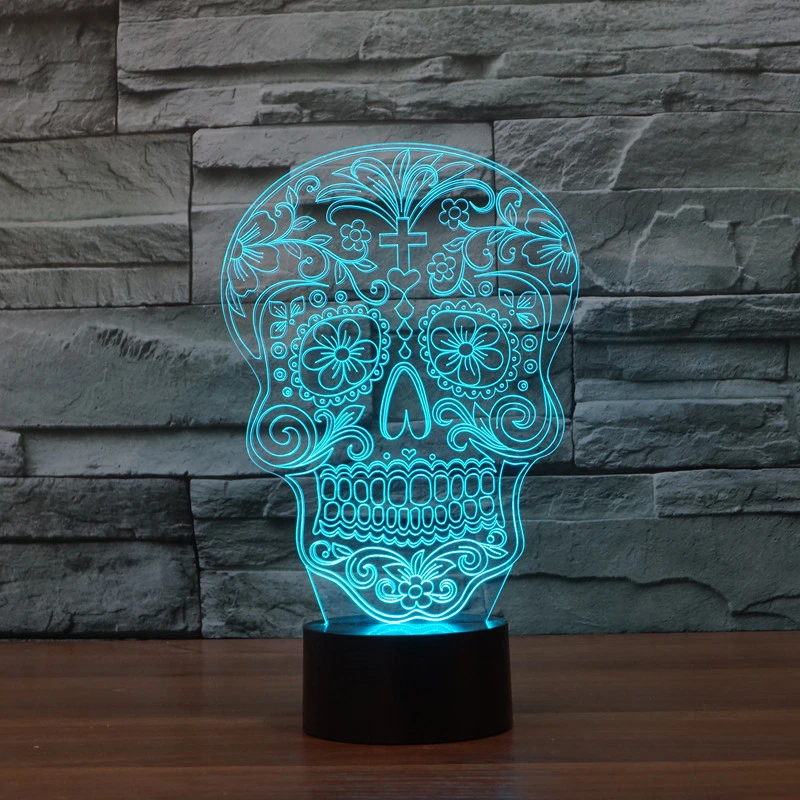 

7colros changing Creative Artistic 3D Visualization Skull Shape LED Night Table Lamp Halloween Nightlight for Home Decoration