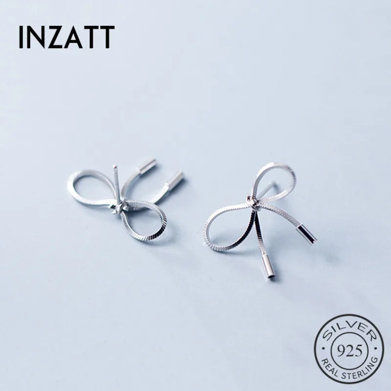 

INZATT Real 925 Sterling Silver Cute Bowknot Stud Earrings For Charming Women Party Minimalist Fine Jewelry 2019 Accessories