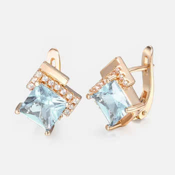 

Light Blue Stone Cubic Zircon Earrings for Women 585 Rose Gold Earrings Woman Hot Party Wedding Jewelry Valentines Gifts GE81