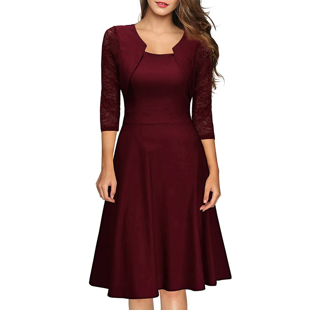 Хорошее-forever винтажное элегантное одноцветное платье с поясом vestidos вечерние несимметричные женские осенние платья A184
