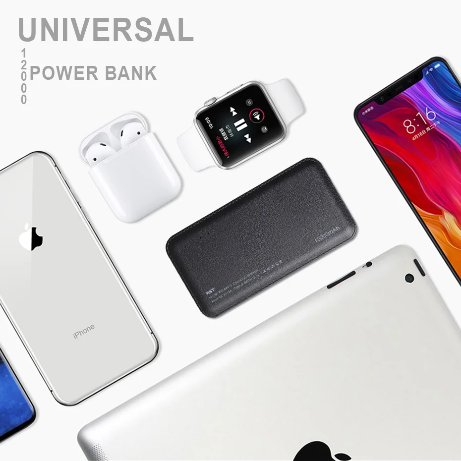 WST 12000mAh Portable Mobile External Battery Phone Power Bank Battery Pack Powerbank For iPhone Samsung Phone Poverbank Charger (10)
