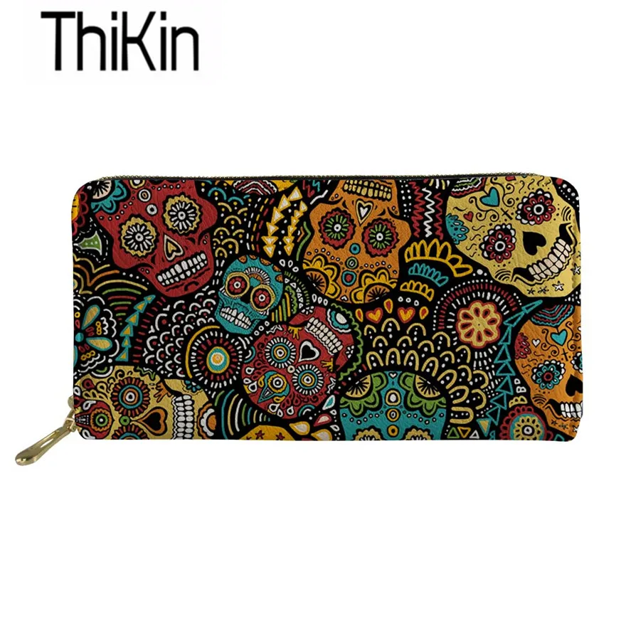 

Thikin Women Sugar Skull Printing Purse for Females Fashion Money Bags Ladies Thin Wallets Girls Clutch Coin Pouch Portafoglio