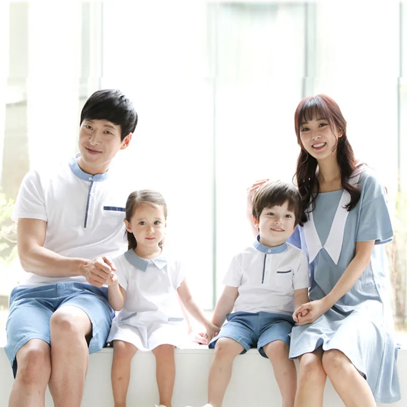 

Summer Family Matching Outfits Dad Son Short Sleeve T-Shirt Mother Girls Daughter Loose Dresses Family Fashion Vacation Clothes