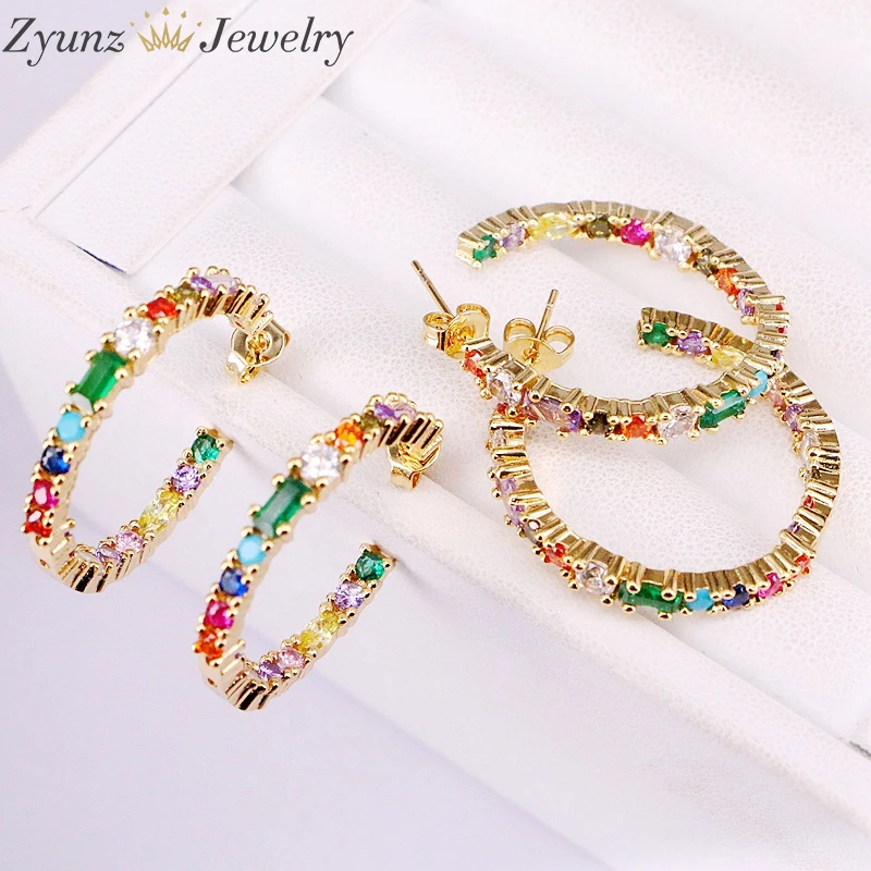 

5Pairs, Gold Filled CZ Micro Pave Jewelry Earrings Colorful Multi Stud Earring Shiny Crystal Rainbow Zirconia For Women Lady