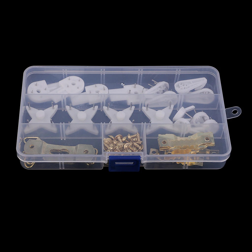 62pcs/Set Picture Hanger Kit White Plastic Invisible Wall Mount Hard Picture Frame Wall Hooks D Rings Saw Tooth Hooks Hangers