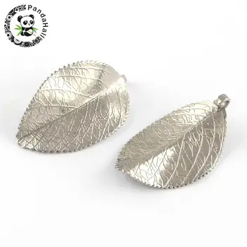

304 Stainless Steel Leaf Pendants, Stainless Steel Color, 28x17.5x1mm, Hole: 3mm