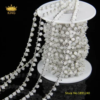 

5meter 3x4mm Glass Chains Jewelry Findings,White Glass Faceted Rondelle Chain Wire Wrapped Plated Silver Copper Chain Gift HX118