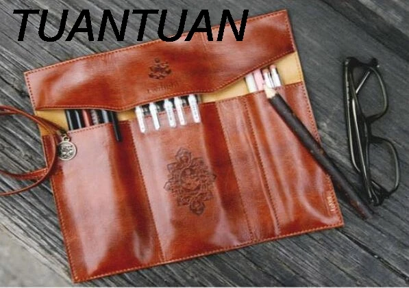 

TUANTUAN 1pc Leather Luxury Roll Make Up Cosmetic Pen Pencil Case Pouch Purse Bag for School