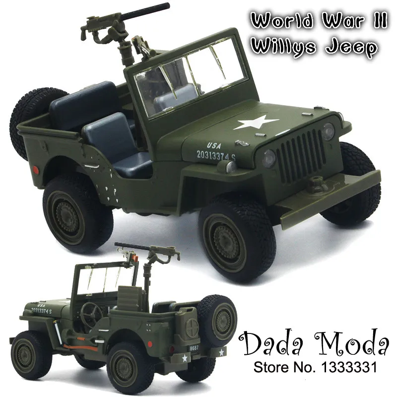 Willys WW II Jeep Off-road 1/24 Model Car Diecast Toy Vehicle Sound Light Cars 