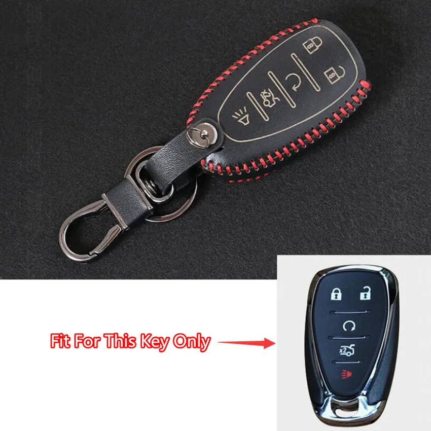 Leather Car Smart Key Remote Fob Keychain Ring Holder Cover Shell Case Bag 5 Buttons Fit For Malibu XL | Автомобили и мотоциклы