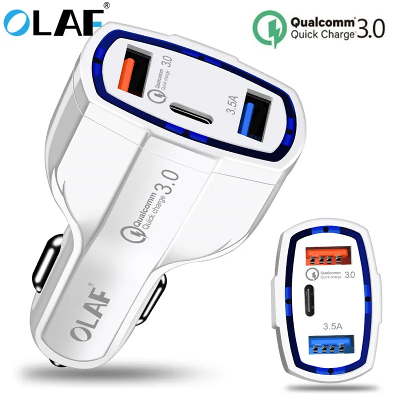 

OLAF Universal 3 USB Car Charger Quick Charge 3.0 With Type-C USB Fast Charge Adapter For iPhone X Samsung S9 Phone Car-Charger