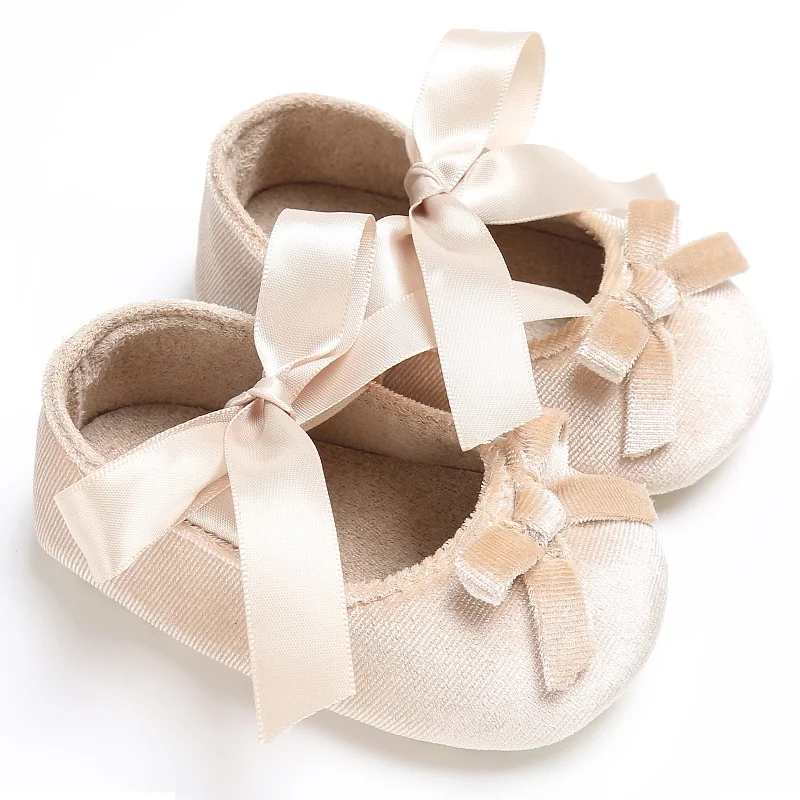 

Spring Newborn Baby Girls Princess Style Bowknot Shoes Bow Silk Ribbon Soft Soled Footwear First Walkers S2