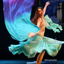 Бирюзово-сине-фиолетовый, 1 шт. правая рука 1,8 м* 1,14 м танец живота Шелковый веер вуаль, настоящий цветастый шелк