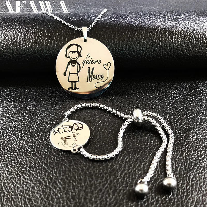 2018 moda mamá pulsera de acero inoxidable collar mujer joyería Color plata joyería juego de joyeria de acero 178635