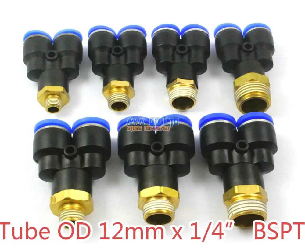 

5 Pieces Tube OD 12mm x 1/4" BSPT Male Y Pneumatic Connector Push In To Connect Fitting One Touch Quick Release Air Fitting