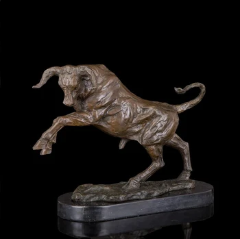 

40 CM Chinese Zodiac Fengshui Animal Bronze Wild OX Oxen Bull Cattle Sculpture