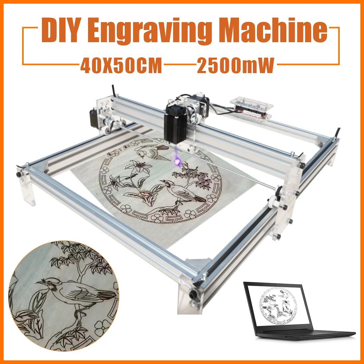 

2500mW DC 12V 40X50CM DIY Desktop Mini Laser Cutting/Engraving Machine Printer Carving with Laser Goggles