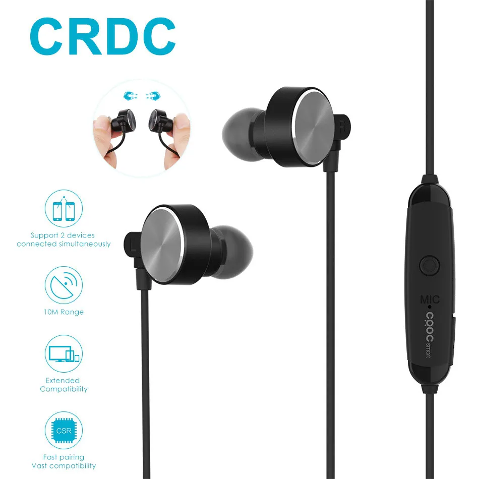 CRDC font b Bluetooth b font Earphone Magnetic Clasp Sport Wireless Headphones font b Bluetooth b