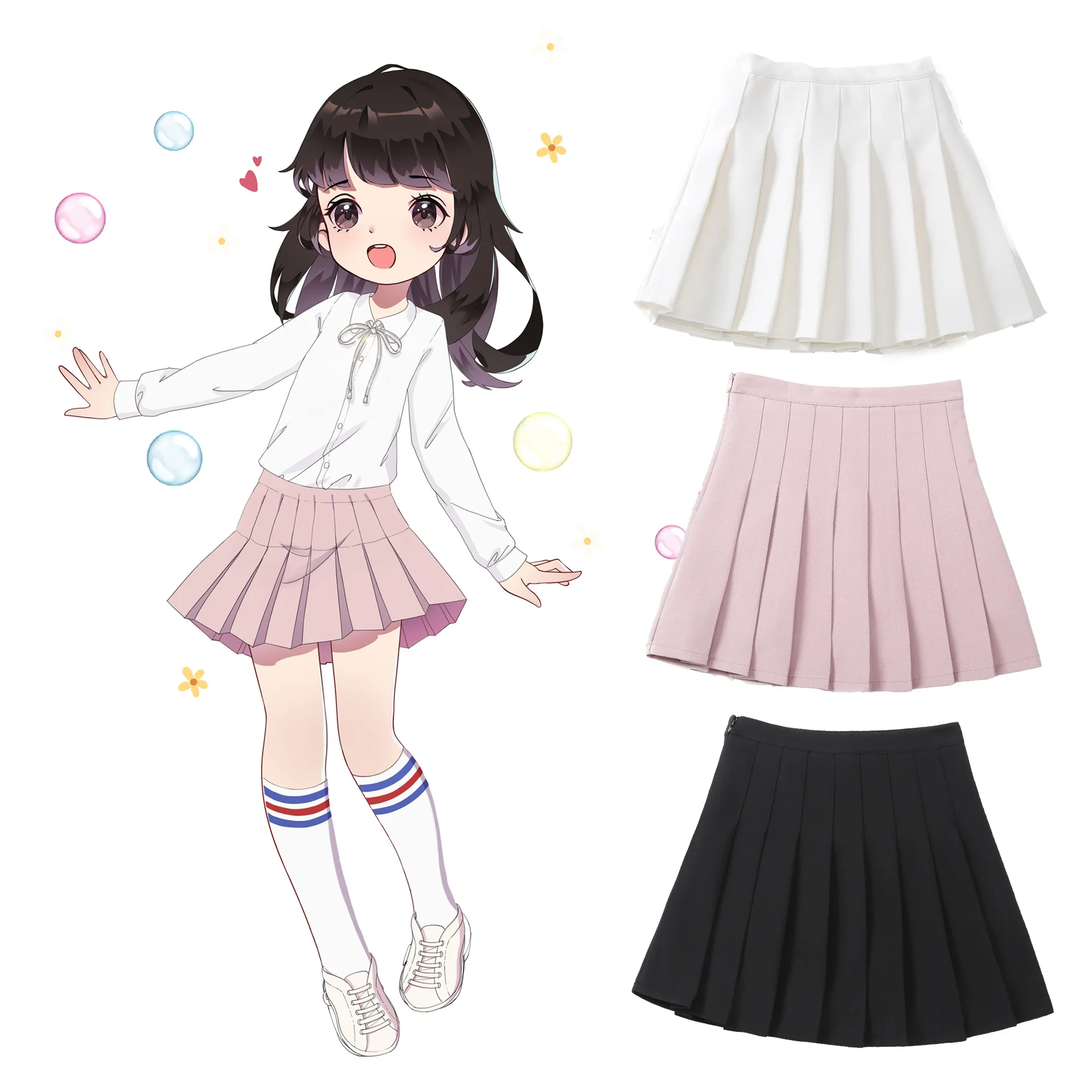 

Summer Pleated Girls Skirts Formal Preppy Style Kids Children's Skirt 100-170cm