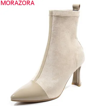 

MORAZORA 2020 top quality patent leather ankle boots for women slip on simple spring autumn shoes ladies high heels boots