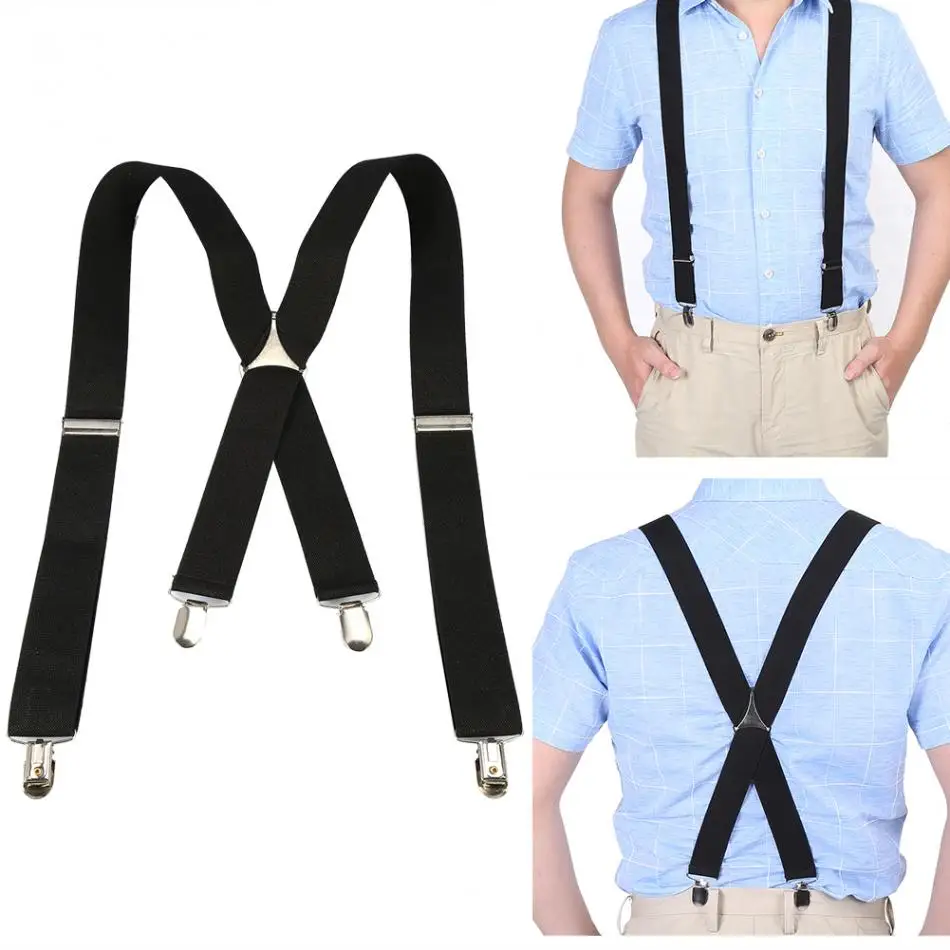 

Elastic Shirt Suspenders tirantes hombre bretelle pantalon3.5cm Width X-Shape Braces Adjustable 4 Clips Belts Clip-on Braces