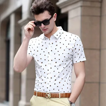

Plus Size New arrival 2018 summer men's fashion Pure cotton slim shirts short-sleeve mens tops Tees clothings 1561
