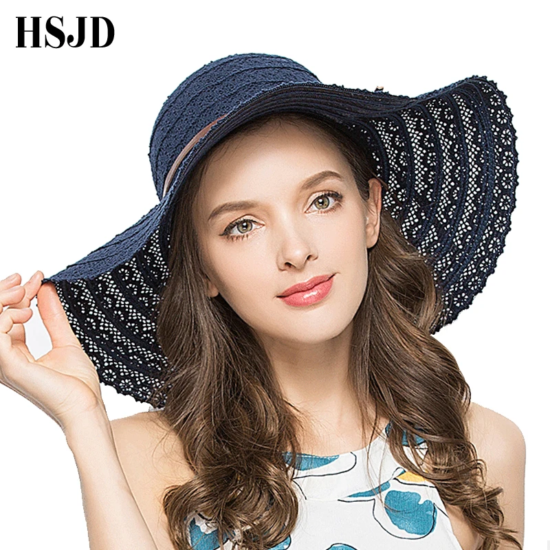 Sun hat Cotton Lace wide brim summer hats for women anti uv foldable