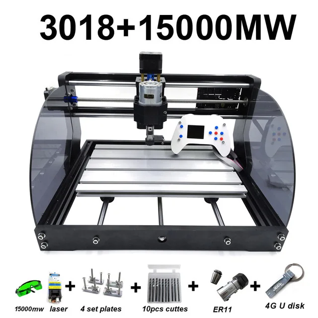 DIY CNC 3018 Pro Max 3 оси PCB фрезерно-гравировальный станок GRBL управления с 500 МВт/2500 мвт/3500 МВт/5500 МВт/15 Вт лазерная мышь - Цвет: P3018-15000mw