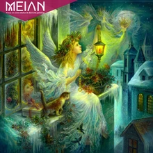 Meian, Полный Круглый 5D Diy вышитый бриллиантами ангел ночь Алмазная картина вышивка крестиком дрель Дом Украшение картина снег