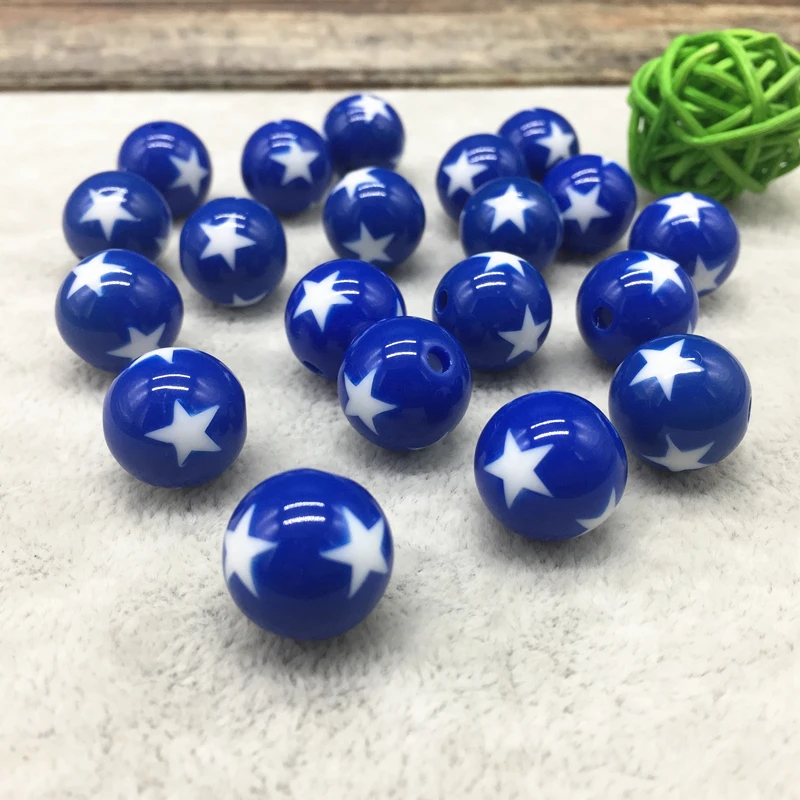 

10 pcs 16mm Printing Stars Acrylic Beads Spacer Loose Beads Fashion Jewelry Making Accessory Beads DIY # SZ15 Blue