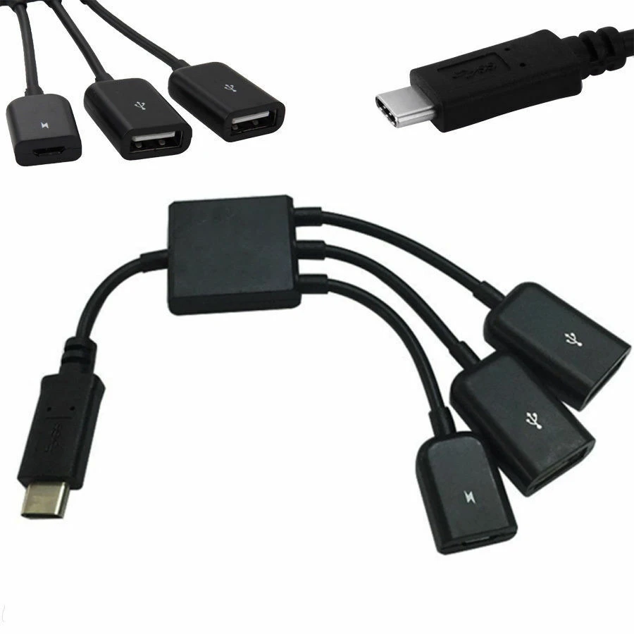 

3 in 1 Type C Male to Micro Female 3 Port USB 2.0 Hub Splitter Cable