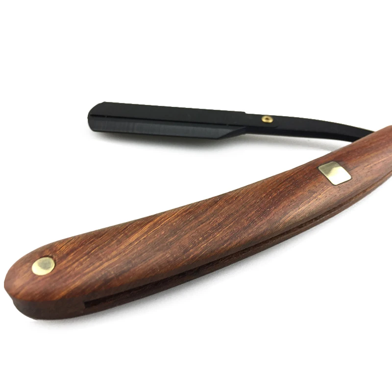 Деревянная ручка для волос на лице, бровей, бороды, бритья, инструмент для бритья, бритва из нержавеющей стали с прямым краем, складной бритвенный нож, Парикмахерская бритва